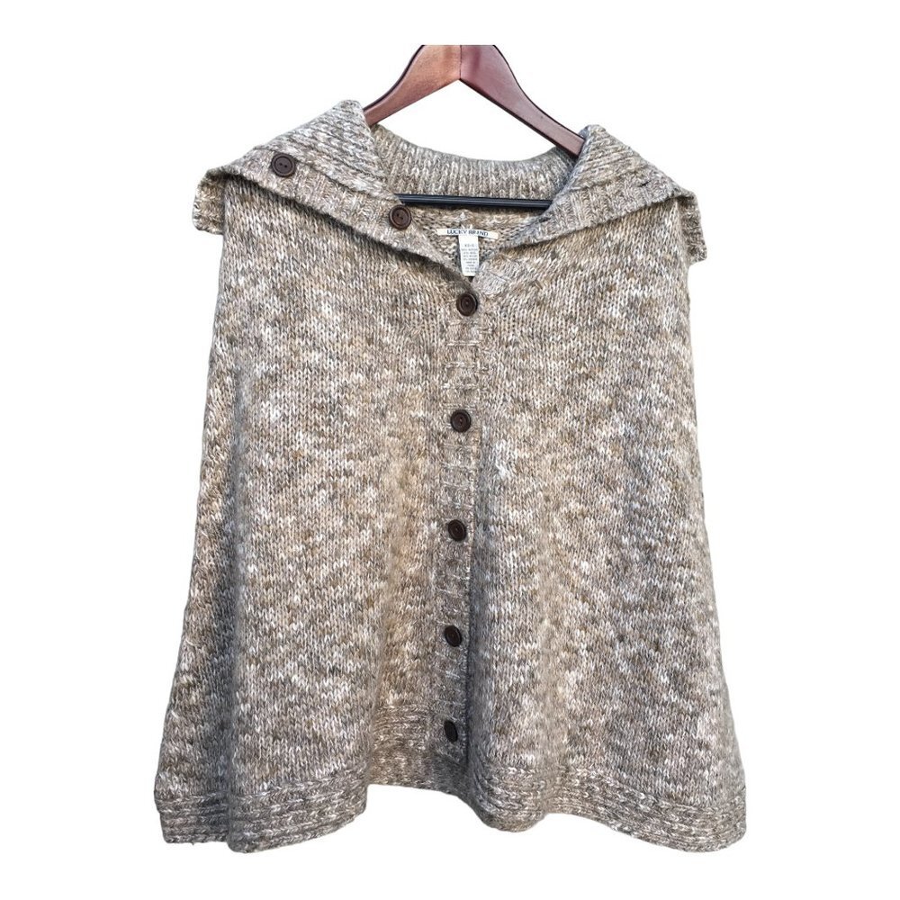 Lucky Brand Tan Knit Mohair Wool Blend Poncho Cape NWOT - Picture 3 of 10